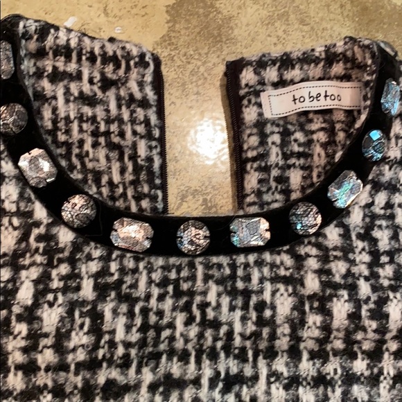 Designer Girls black and white  plaid wool dress with feathers! - Picture 3 of 7